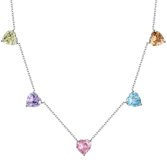 Pomuse Sparkling Colorful Heart Cut Necklace