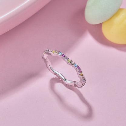 Pomuse Dainty Colorful Round Cut Party Ring
