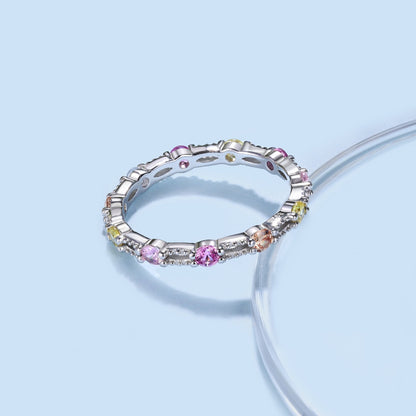 Pomuse Sparkling Colorful Round Cut Tennis Ring