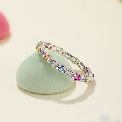 Pomuse Sparkling Colorful Round Cut Tennis Ring