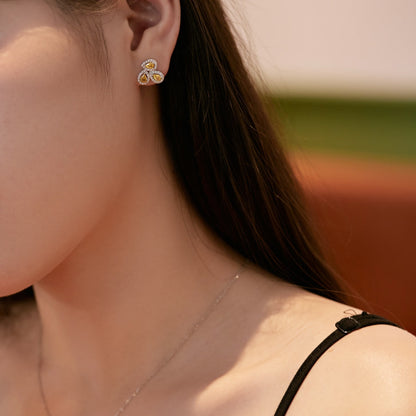 Pomuse Ornate Flower Shape Pear Cut Lover Earrings