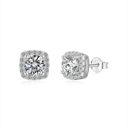 Pomuse Classic Round Center Stone Stud Earrings