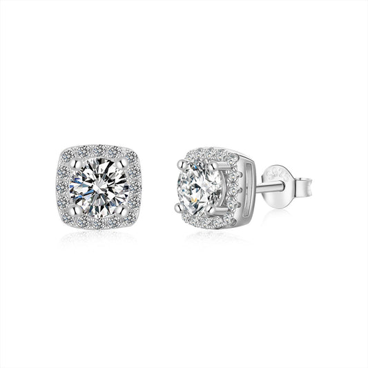 Pomuse Classic Round Center Stone Stud Earrings