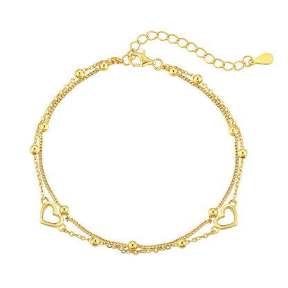 Pomuse Dainty Double Layer Love Heart Bracelet