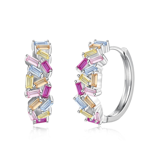 Pomuse Dazzling Colorful Emerald Cut Daily Earrings