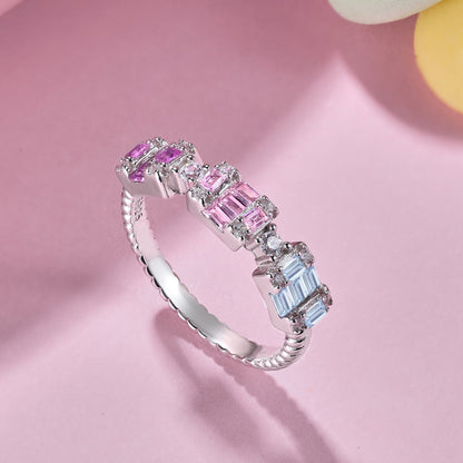 Pomuse Unique Colorful Emerald Cut Party Ring