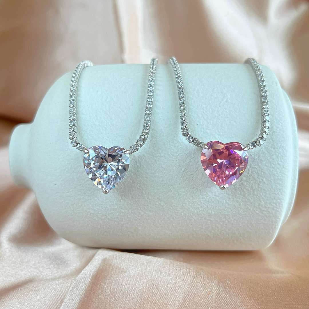 Pomuse 8.0 Carat Versatile Colorful Sweet Heart-Shaped Tennis Necklace