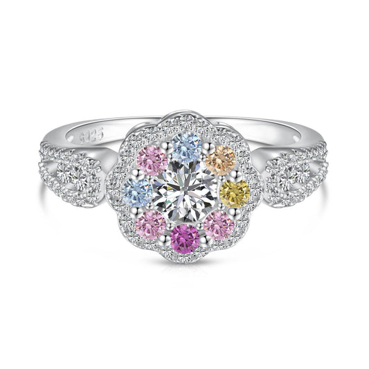 Pomuse Delicate Colorful Round Cut Flower Shape Wedding Ring