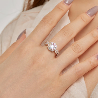 Pomuse Delicate Colorful Round Cut Flower Shape Wedding Ring