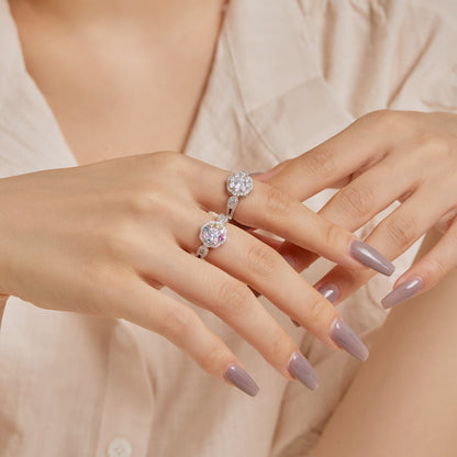 Pomuse Delicate Colorful Round Cut Flower Shape Wedding Ring