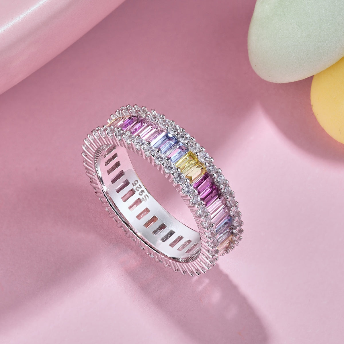 Pomuse Dainty Kaleidoscopic Emerald Cut Daily Ring