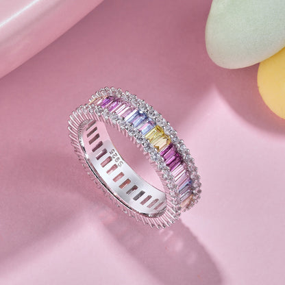Pomuse Dainty Kaleidoscopic Emerald Cut Daily Ring