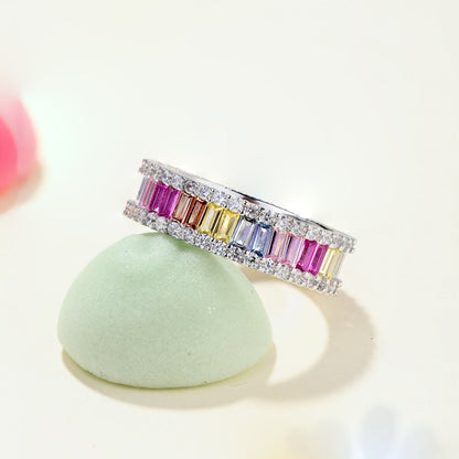 Pomuse Dainty Kaleidoscopic Emerald Cut Daily Ring