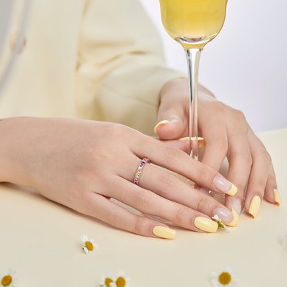 Pomuse Dazzling Lustrous Round Cut Tennis Ring