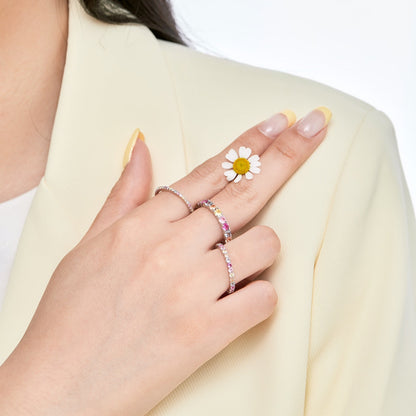 Pomuse Dazzling Lustrous Round Cut Tennis Ring