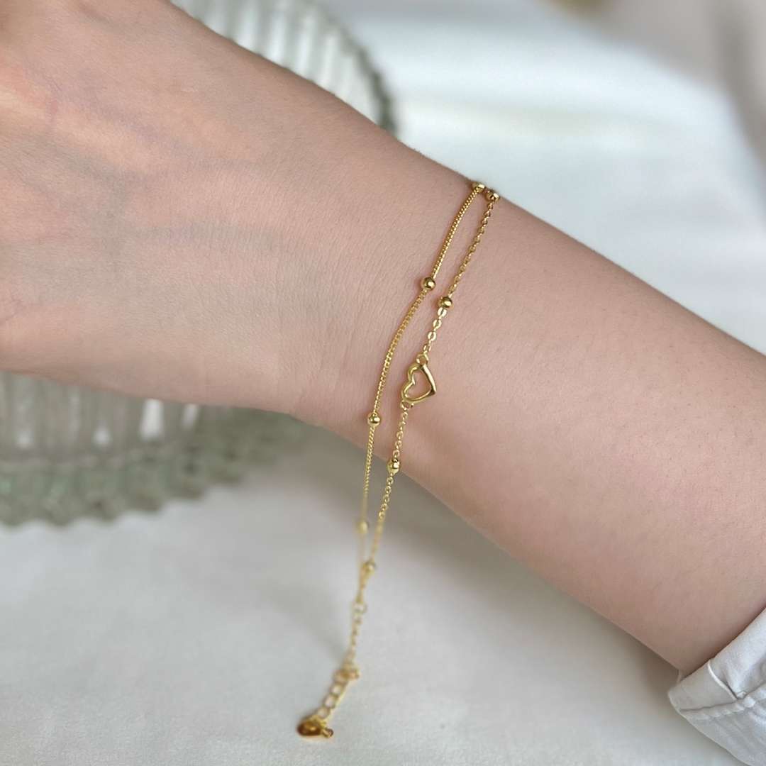 Pomuse Dainty Double Layer Love Heart Bracelet
