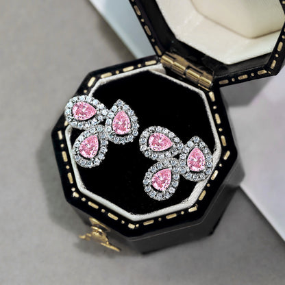 Pomuse Ornate Flower Shape Pear Cut Lover Earrings