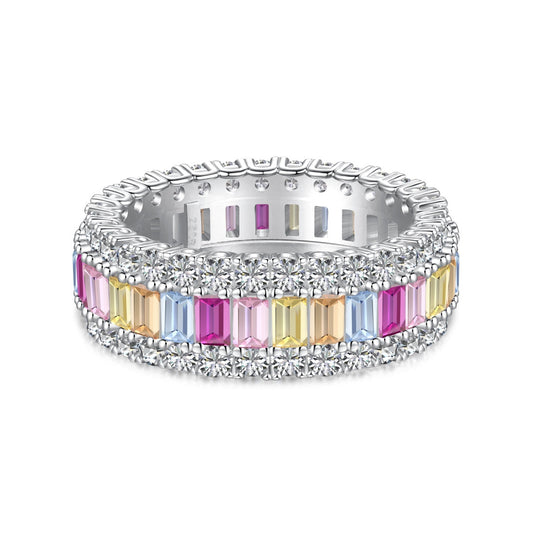 Pomuse Dainty Colorful Radiant Cut Daily Ring