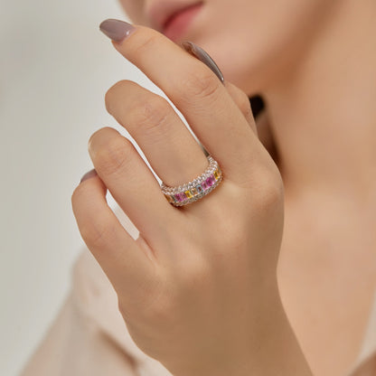 Pomuse Dainty Colorful Radiant Cut Daily Ring