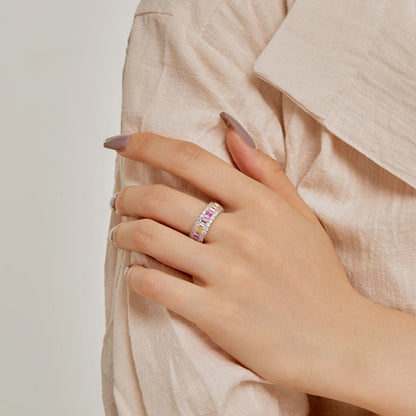Pomuse Dainty Colorful Radiant Cut Daily Ring