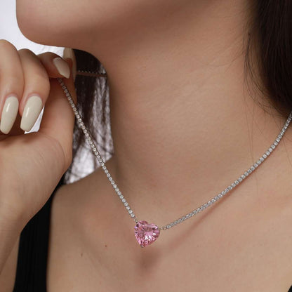 Pomuse 8.0 Carat Versatile Colorful Sweet Heart-Shaped Tennis Necklace
