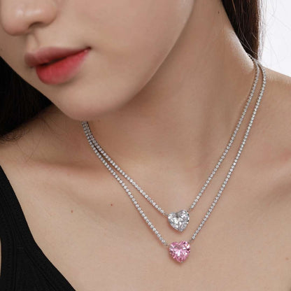 Pomuse 8.0 Carat Versatile Colorful Sweet Heart-Shaped Tennis Necklace