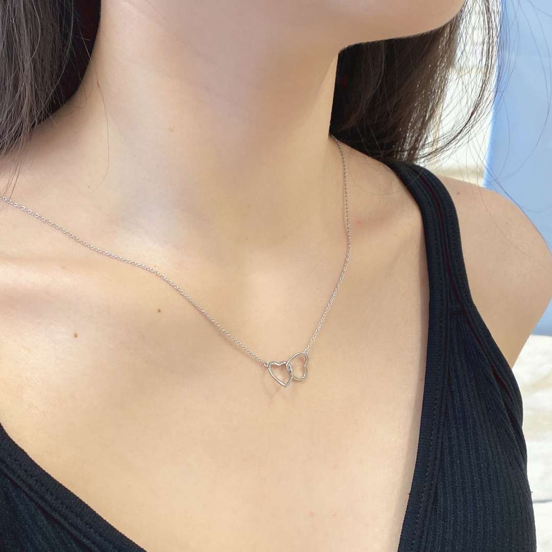 Pomuse Sterling Silver Love Double Ring Necklace