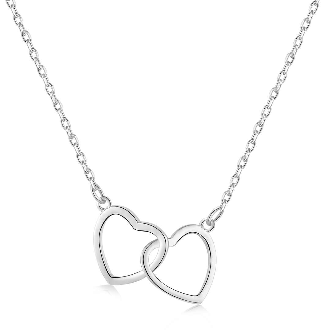 Pomuse Sterling Silver Love Double Ring Necklace