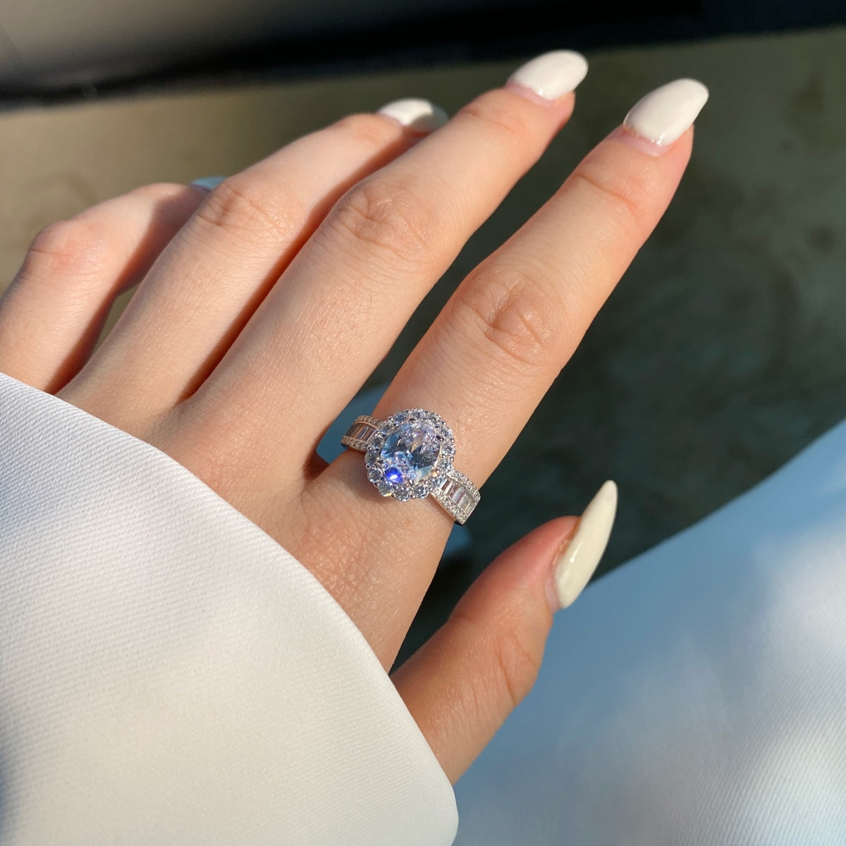Pomuse 1.5 Carat Dazzling Charming Oval Cut Banquet Ring