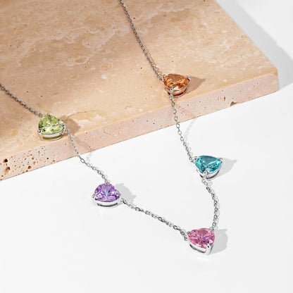 Pomuse Sparkling Colorful Heart Cut Necklace