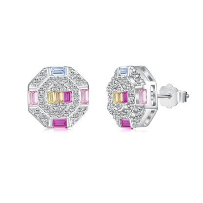 Pomuse Ornate Colorful Octagon Shape Daily Earrings