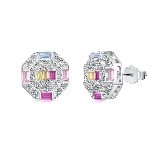 Pomuse Ornate Colorful Octagon Shape Daily Earrings