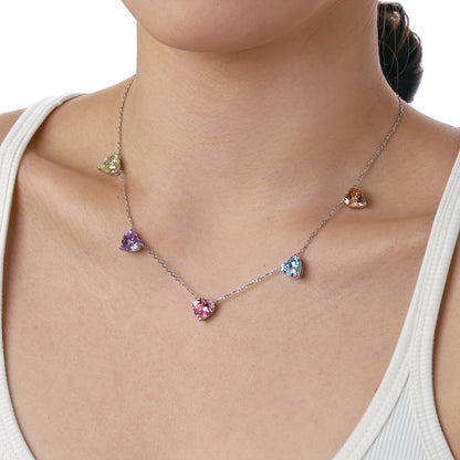Pomuse Sparkling Colorful Heart Cut Necklace