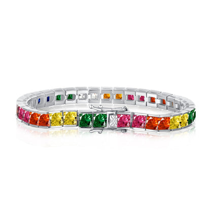 Pomuse Radiant Colorful Princess Cut Tennis Bracelet