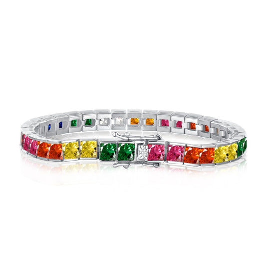 Pomuse Radiant Colorful Princess Cut Tennis Bracelet
