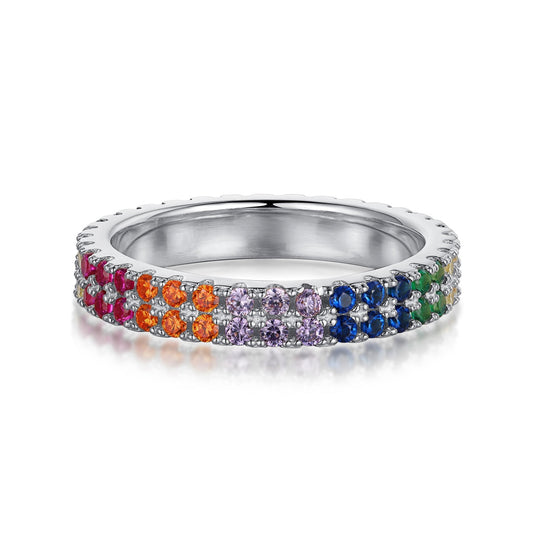 Pomuse Unique Colorful Round Cut Tennis Ring