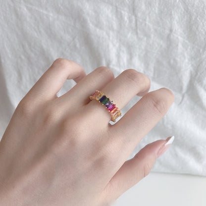 Pomuse Unique Colorful Radiant Cut RIng
