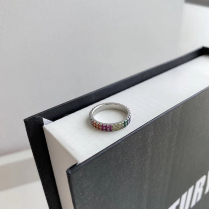 Pomuse Unique Colorful Round Cut Tennis Ring