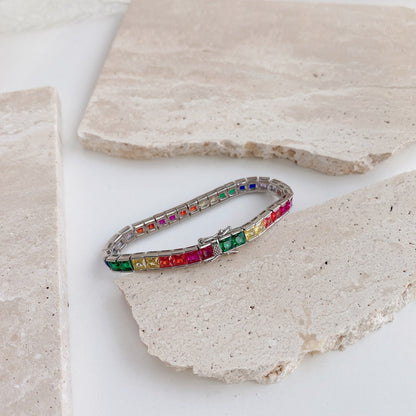 Pomuse Radiant Colorful Princess Cut Tennis Bracelet