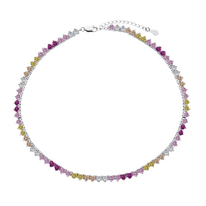 Pomuse Sparkling Colorful Full Heart Tennis Necklace