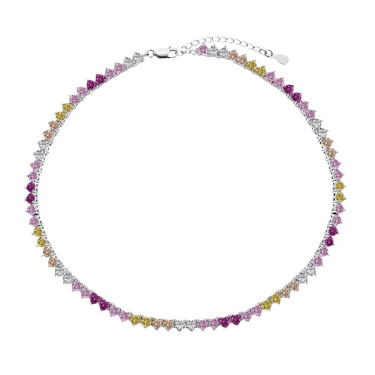 Pomuse Sparkling Colorful Full Heart Tennis Necklace