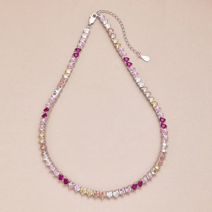 Pomuse Sparkling Colorful Full Heart Tennis Necklace