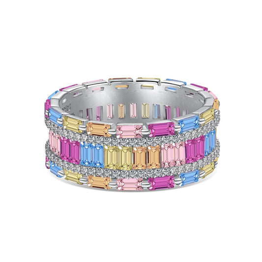 Pomuse Dazzling Colorful Radiant Cut Party Ring