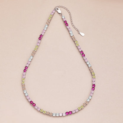 Pomuse Delicate Colorful Tennis Necklace