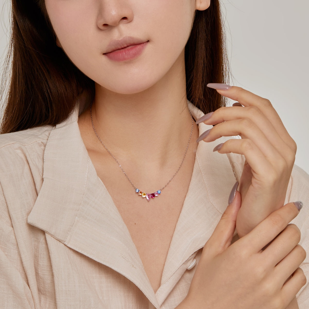 Pomuse Dainty Colorful Heart Necklace