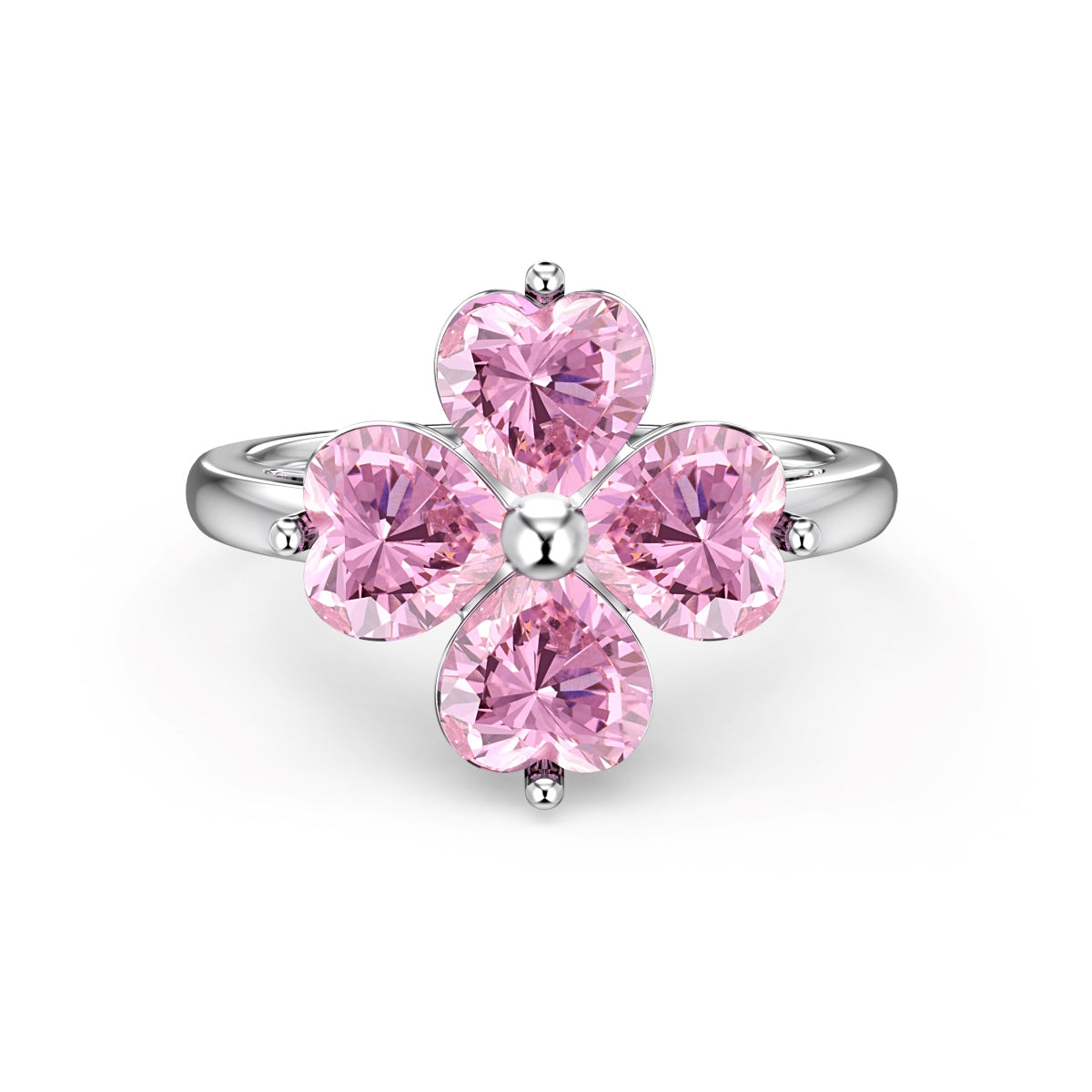 Pomuse Heart-shaped Four-Leaf Clover Ball Ring