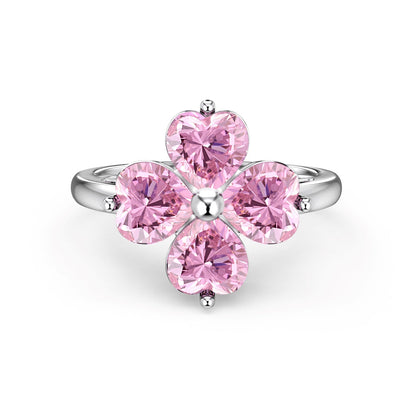 Pomuse Heart-shaped Four-Leaf Clover Ball Ring