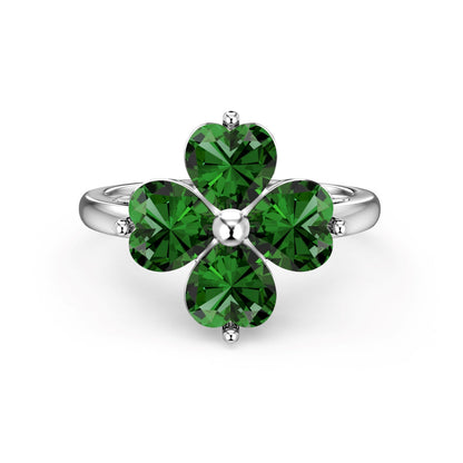 Pomuse Heart-shaped Four-Leaf Clover Ball Ring