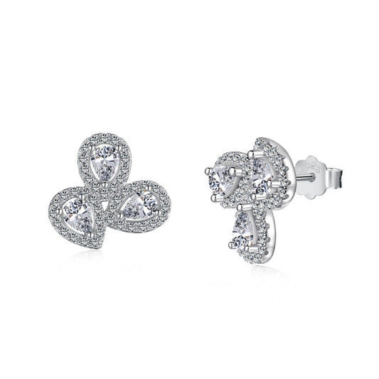 Pomuse Ornate Flower Shape Pear Cut Lover Earrings