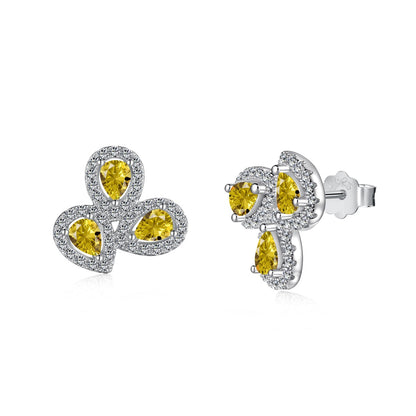 Pomuse Ornate Flower Shape Pear Cut Lover Earrings